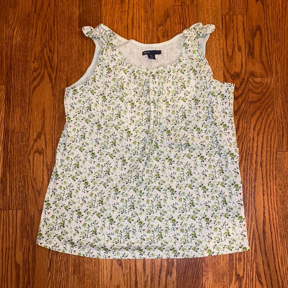 NWT GapKids girls green ditsy floral 100% cotton faux tie shoulder tank top XXL